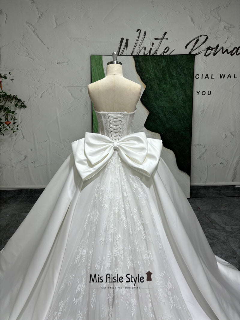 Lace Wedding Dress With Detachable Bow