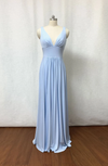 Long V-neck Blue Bridesmaid Dress