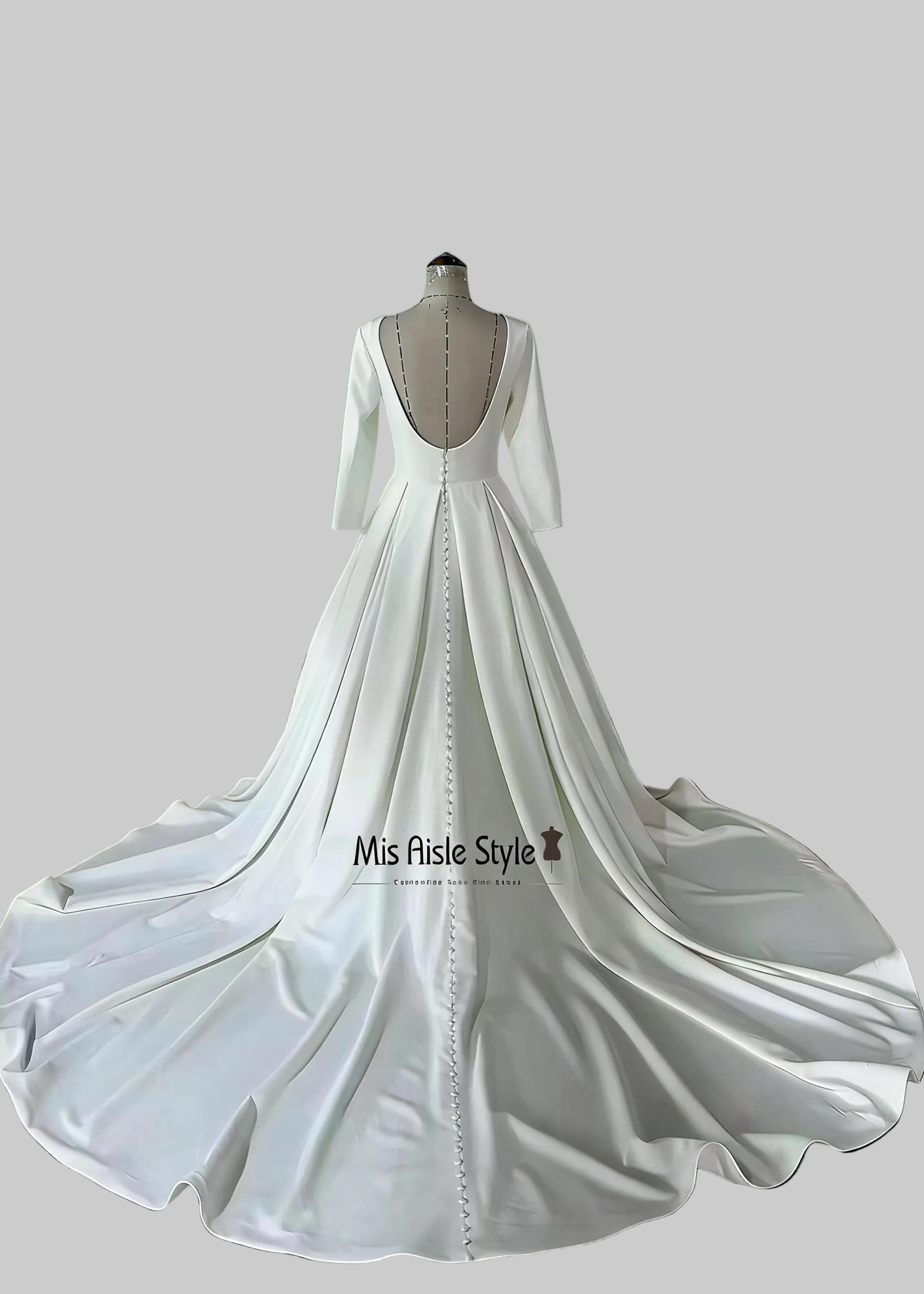 princess polly baby blue dress September - Flowing Satin Wedding Dress With Long Sleeves and Key-hole Back  (engagement / Pre-wedding / Celestial)