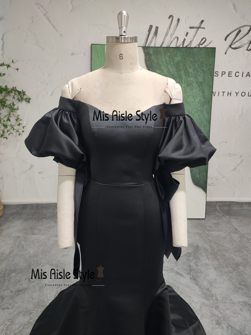 Mermaid Off Shoulder Puffy Sleeve Black Party Dress
