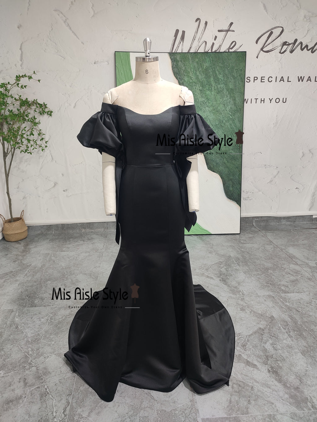 Mermaid Off Shoulder Puffy Sleeve Black Party Dress