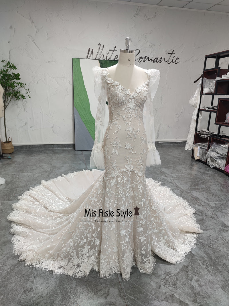 Illusion Colorful Lace Wedding Dress
