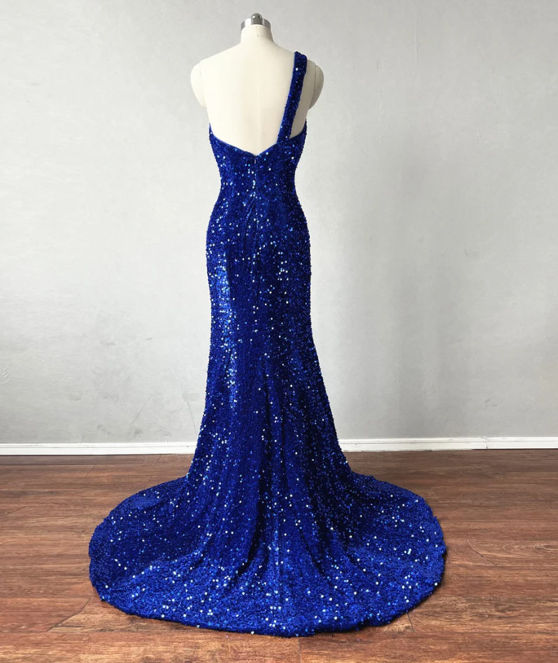 Mermaid One Shoulder Blue  Prom Dress