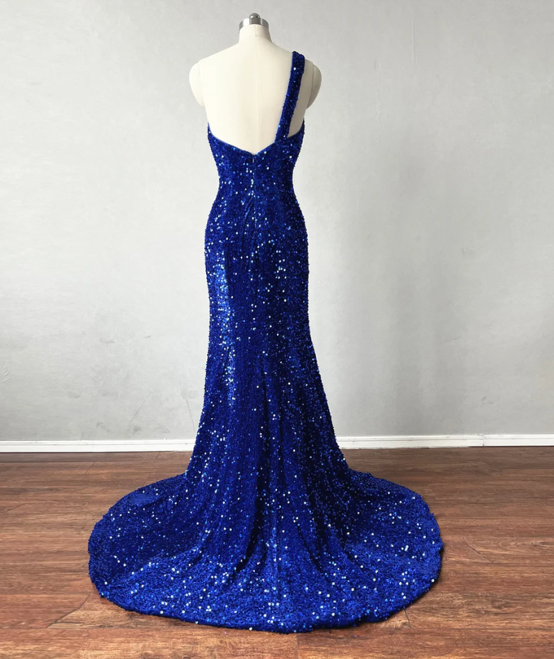 Mermaid One Shoulder Blue Prom Dress misaislestyle Mermaid One Shoulder Blue Prom Dress misaislestyle