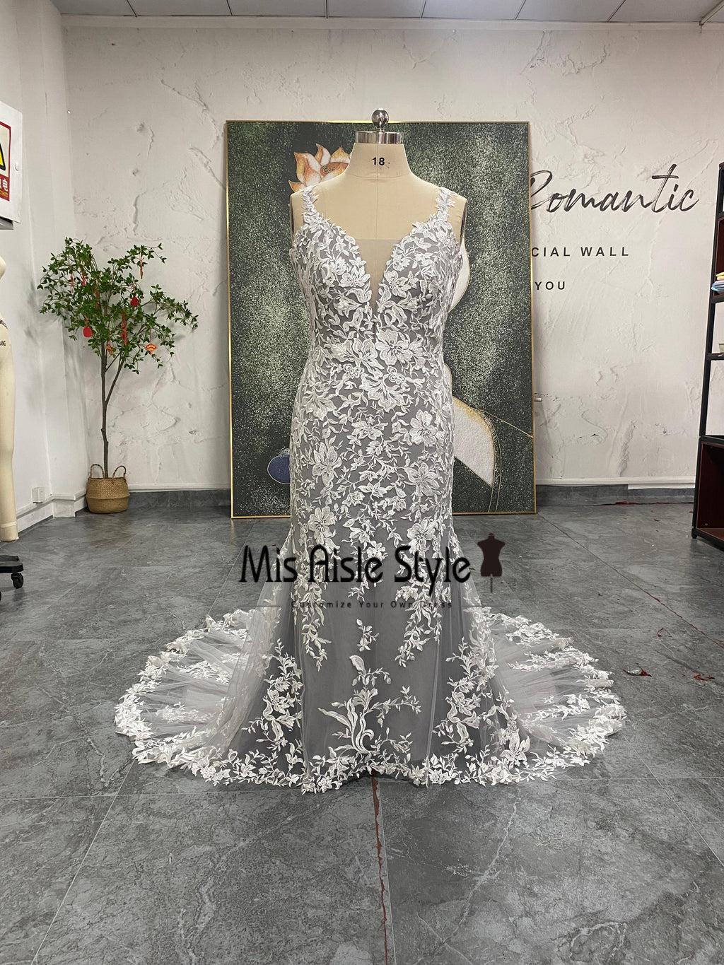 fitted lace wedding dress New Heavy Beading Mermaid Wedding Dress – Mermaid Bridal main image 0