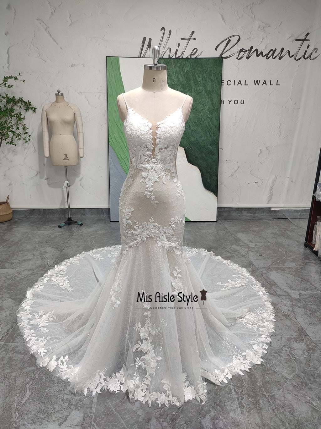 Spaghetti Straps Lace Wedding Dress