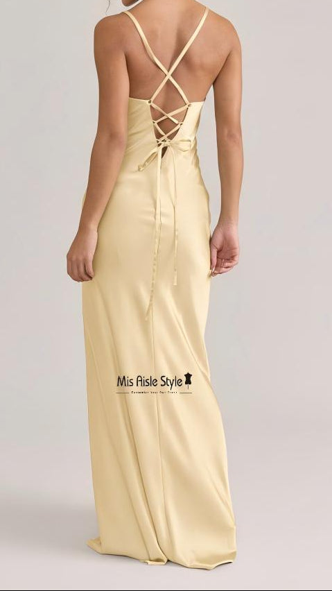 Minimalist Spaghetti Straps Lemon Bridesmaid Dress – misaislestyle