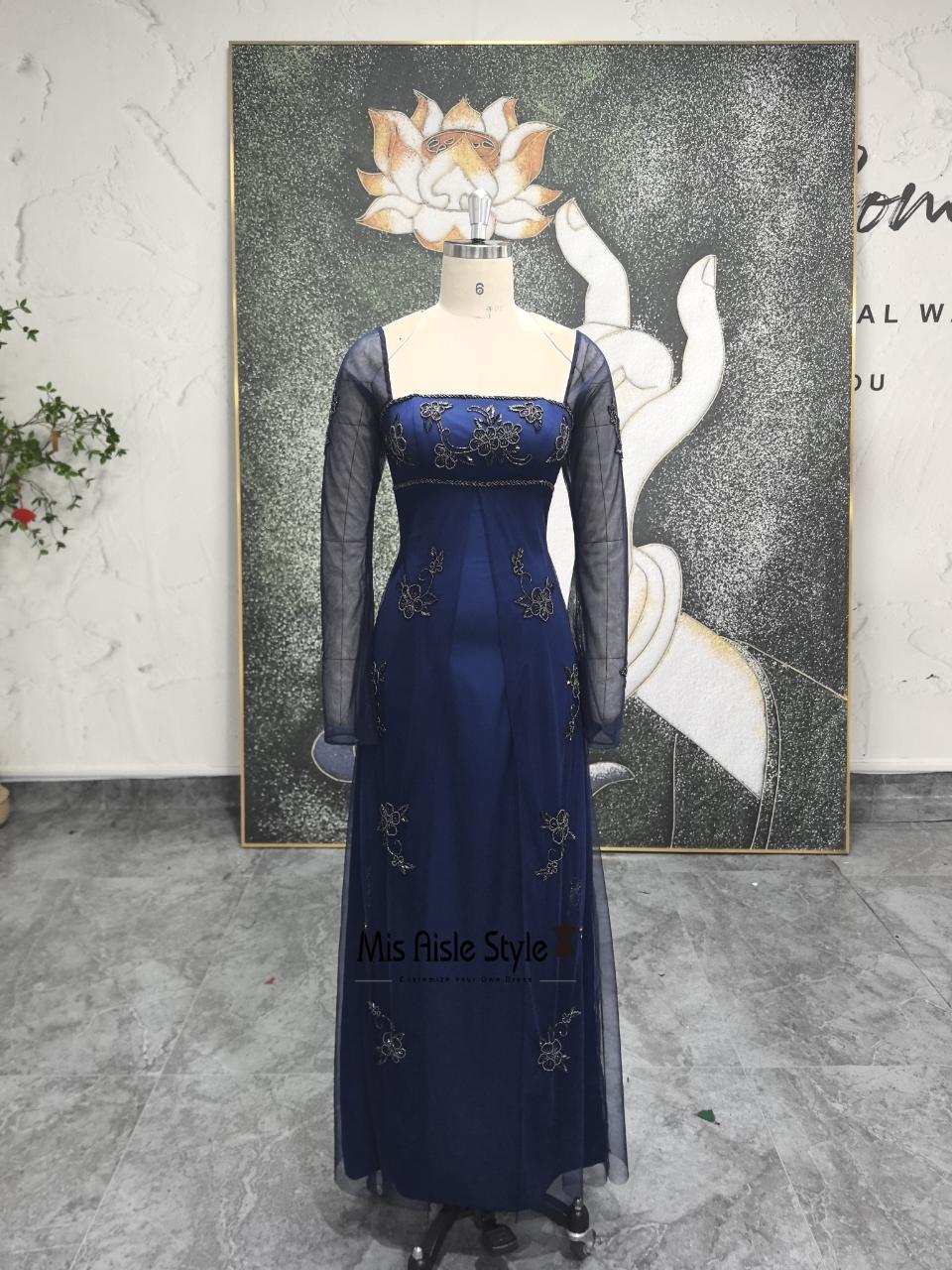 princess polly baby blue dress A-line Puff sleeves Blue Long Prom Dress, Blue Long Formal Dress – dresstby main image 1
