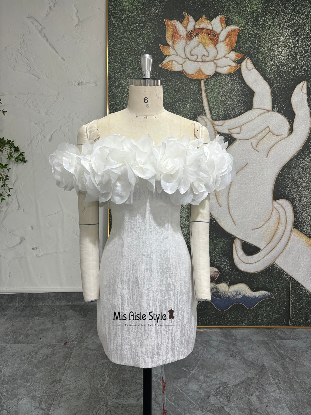 Off Shoulder 3D Flower Short Wedding Dress