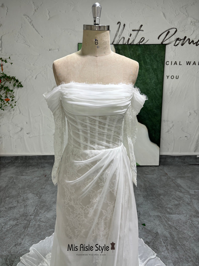 Off Shoulder Long Sleeve Lace Summer Wedding Dress