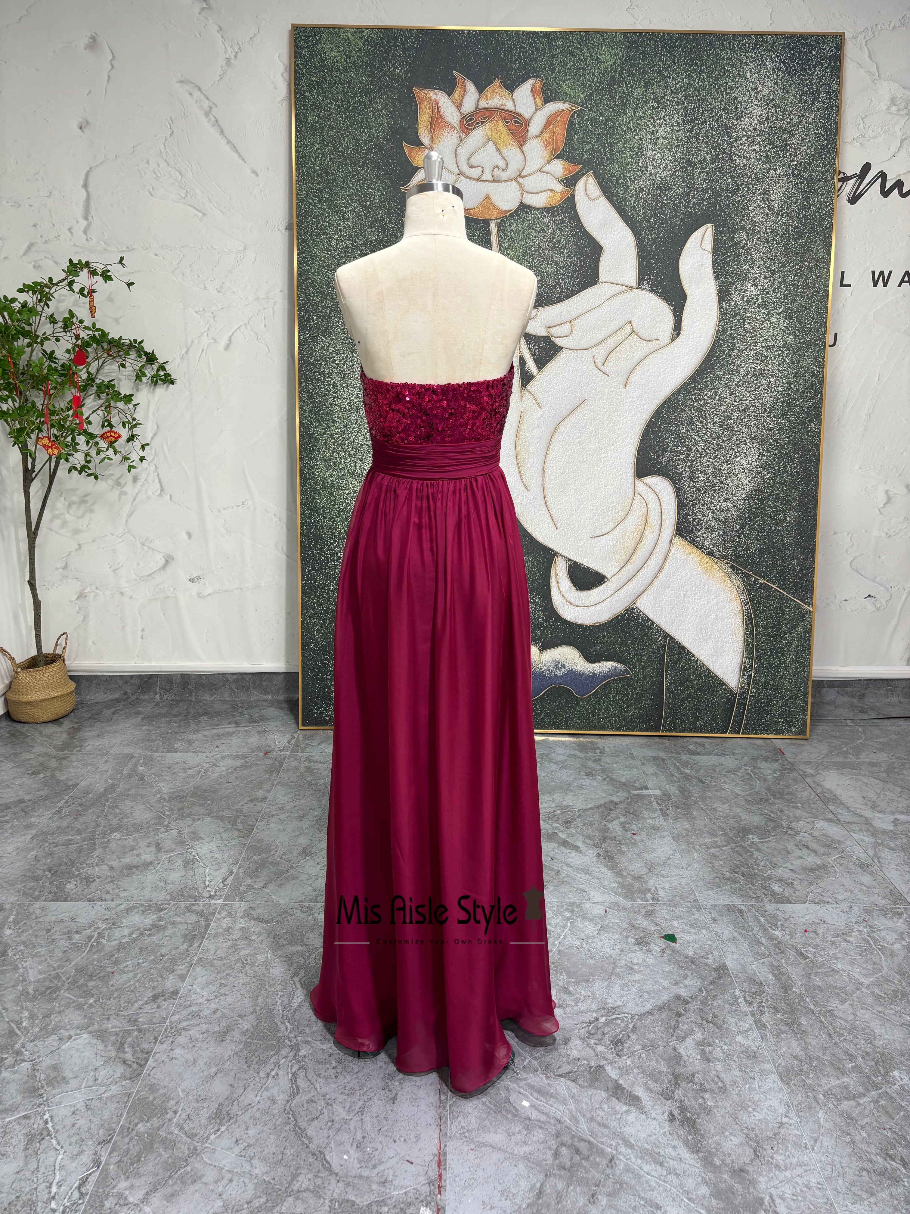 mismatched bridesmaid dresses burgundy Mismatched Burgundy Satin Mermaid Long Side Slit Custom Bridesmaid Dre –  MarryLover main image 1
