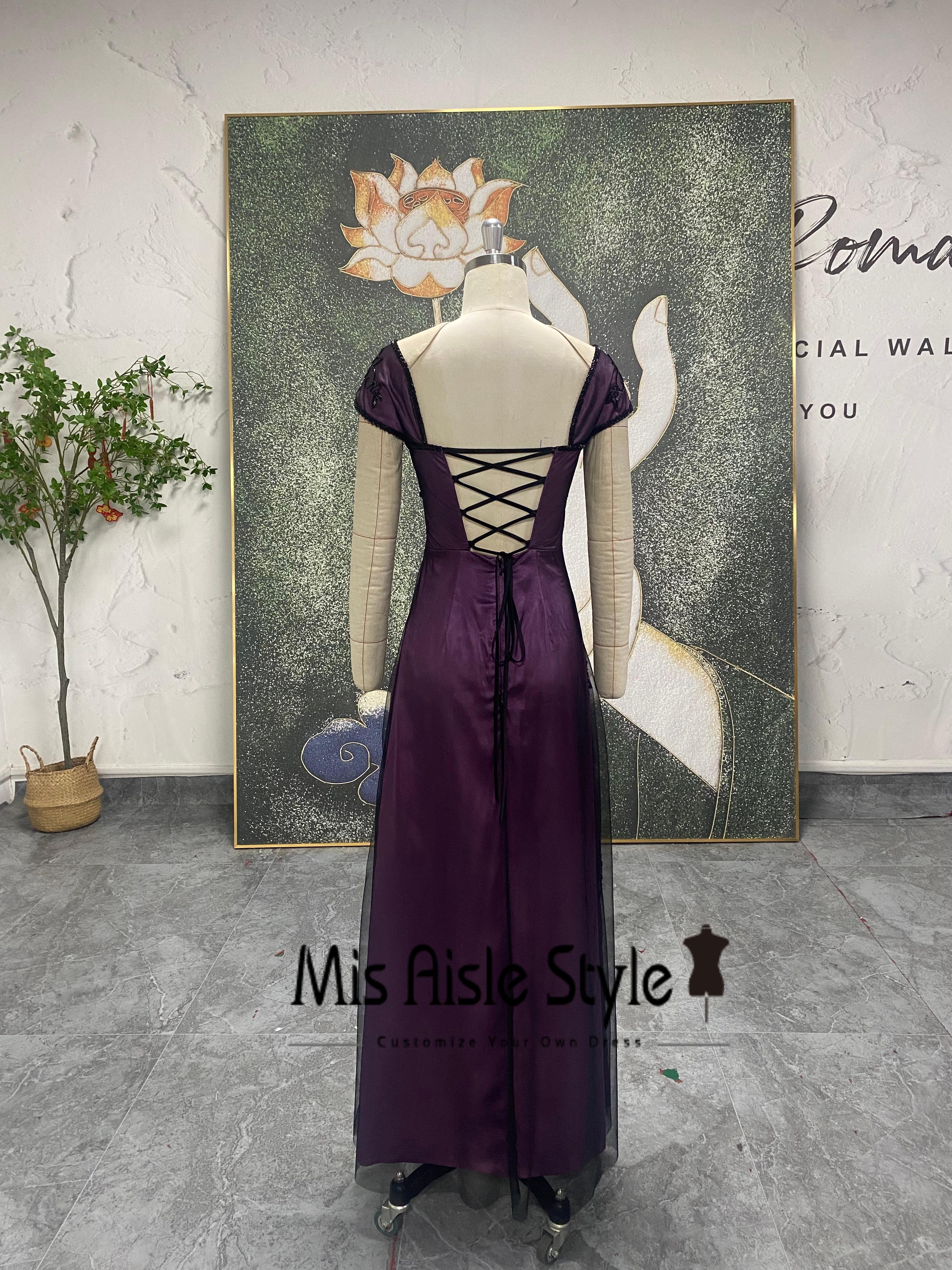 Off The Shoulder Sleeve Black And Purple Vintage Prom Dress