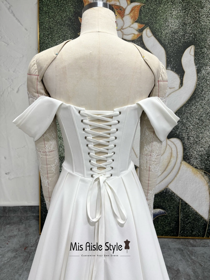 Off the Shoulder corset back Wedding Dress