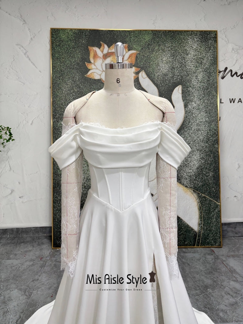 Off the Shoulder v-waistline Wedding Dress