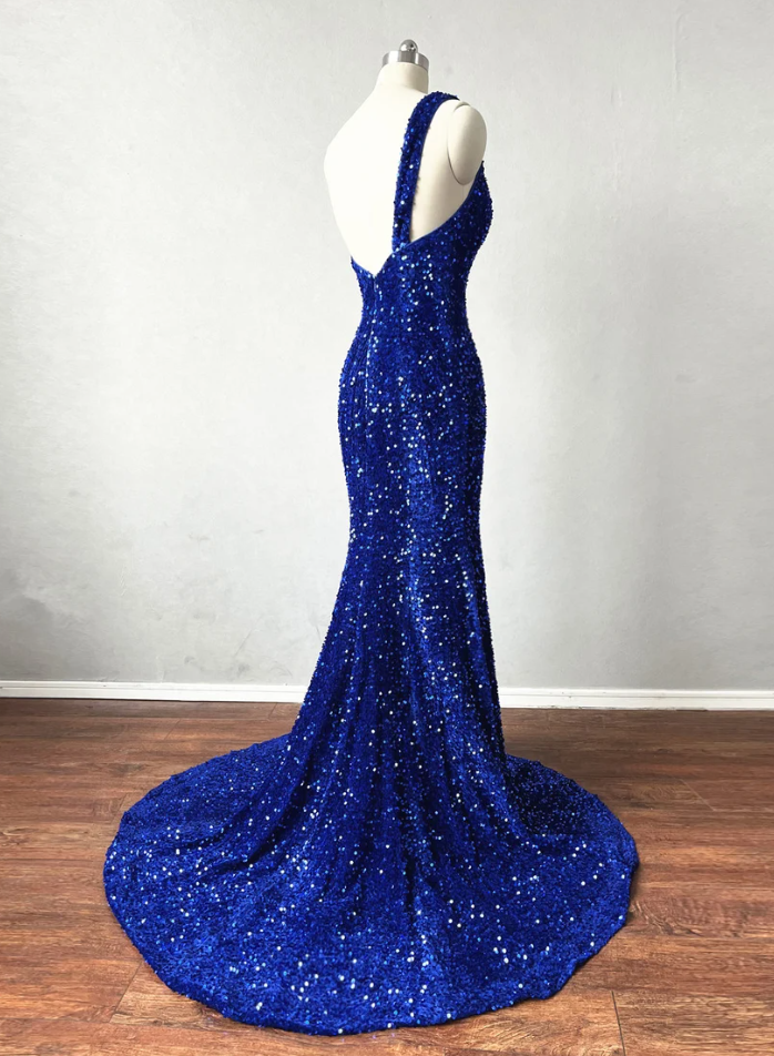 Mermaid One Shoulder Blue Prom Dress misaislestyle Mermaid One Shoulder Blue Prom Dress misaislestyle
