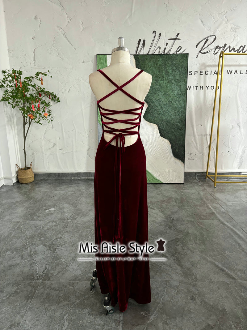 Fit and Flare Vintage Deep Red Velvet Prom Dress