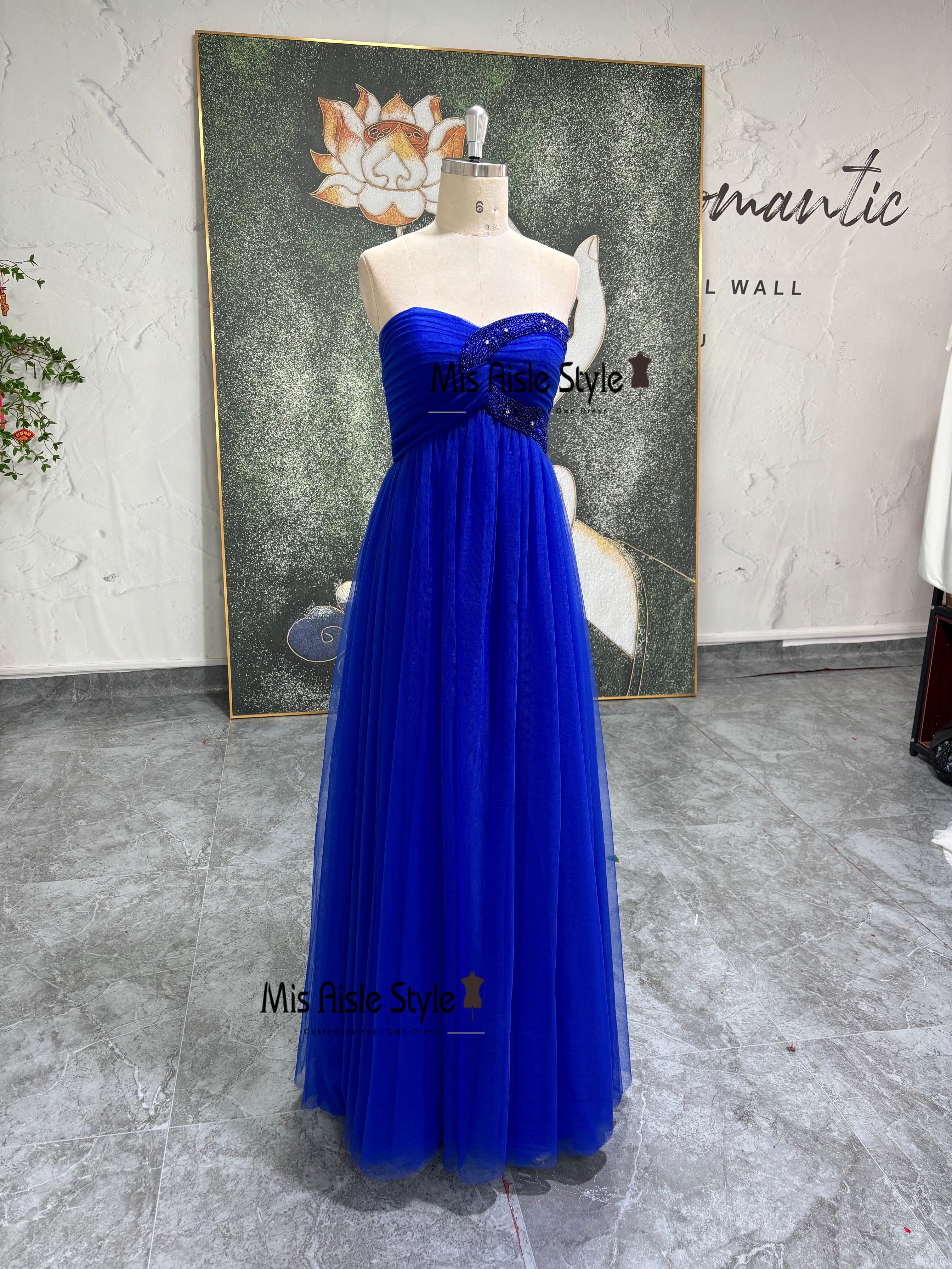 Beaded Royal Blue Bridesmaid Dress misaislestyle Beaded Royal Blue Bridesmaid Dress misaislestyle