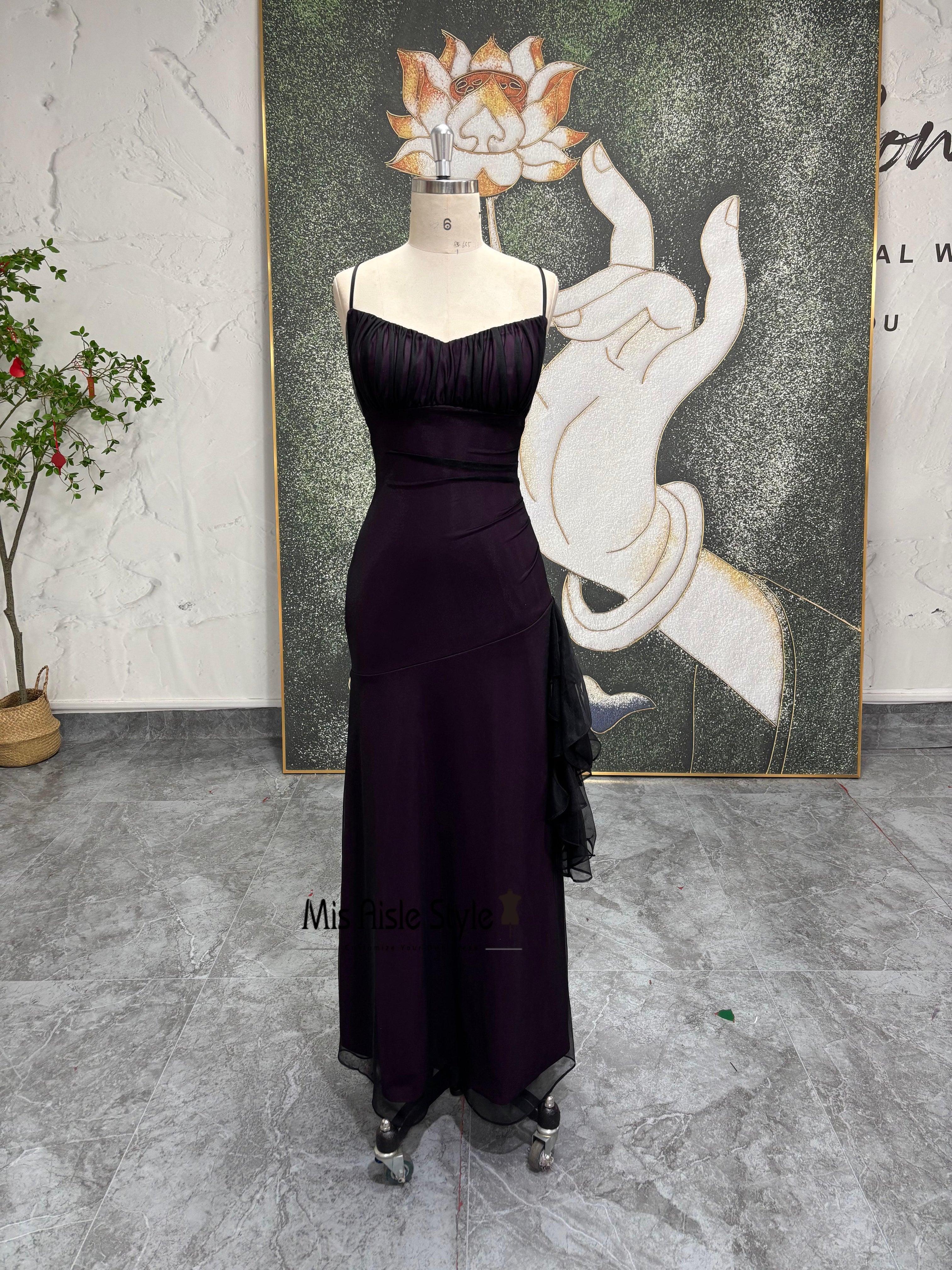 Dark Purple Spaghetti Strap Prom Dress Ruched Bodycon Evening Gown –  misaislestyle