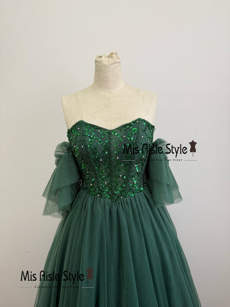 Sequins Prom Dress With Detachable Sleeve