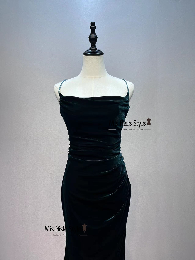 Vintage Dark Green Velvet Prom Dress