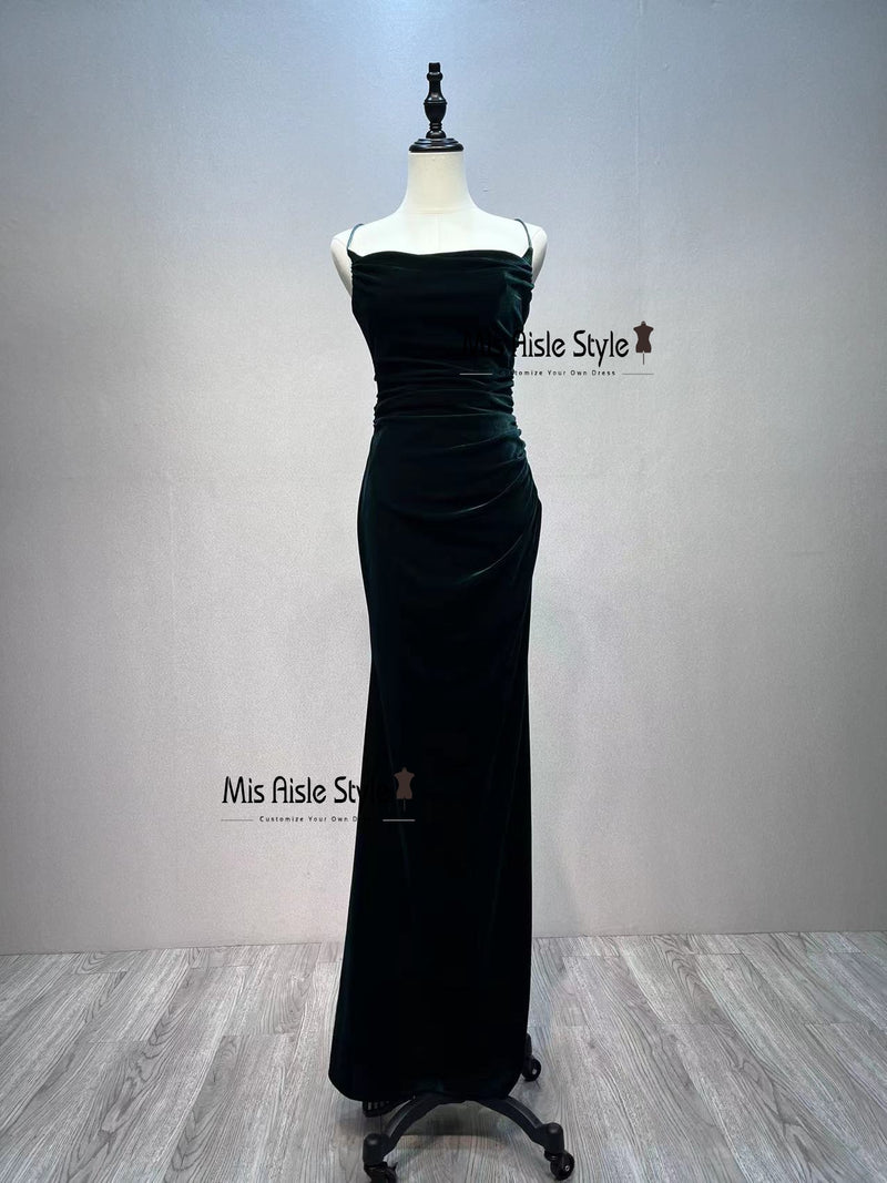 Spaghetti Straps Velvet Prom Dress