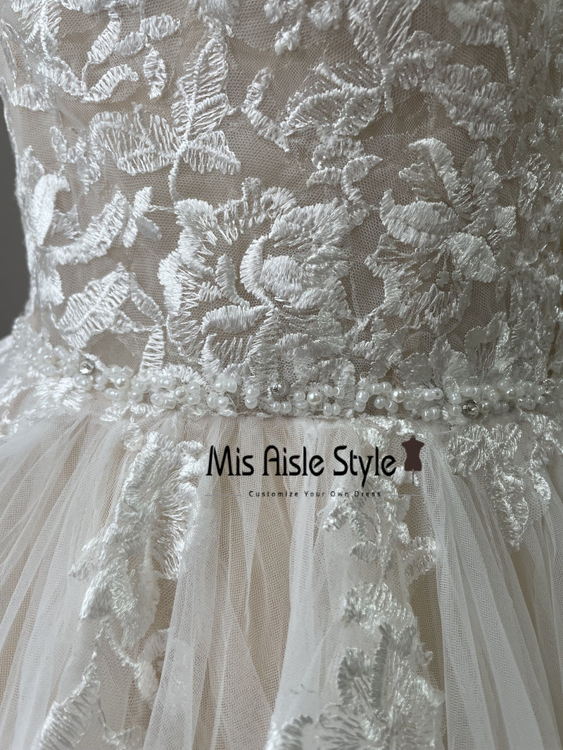 Sheer Beaded Lace Bridal Dress