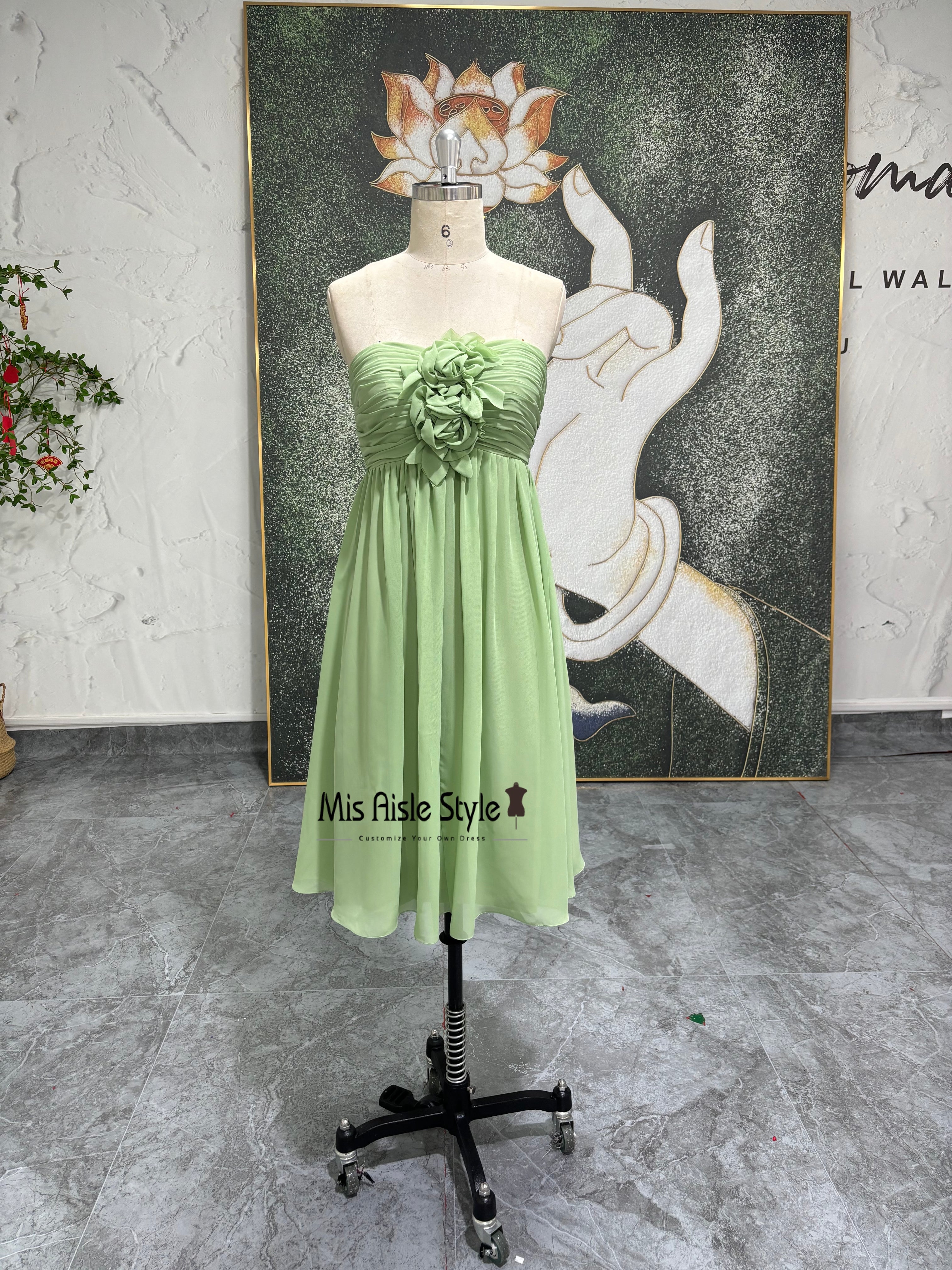 green emerald velvet dress Short Sage Chiffon Bridesmaid Dress – misaislestyle