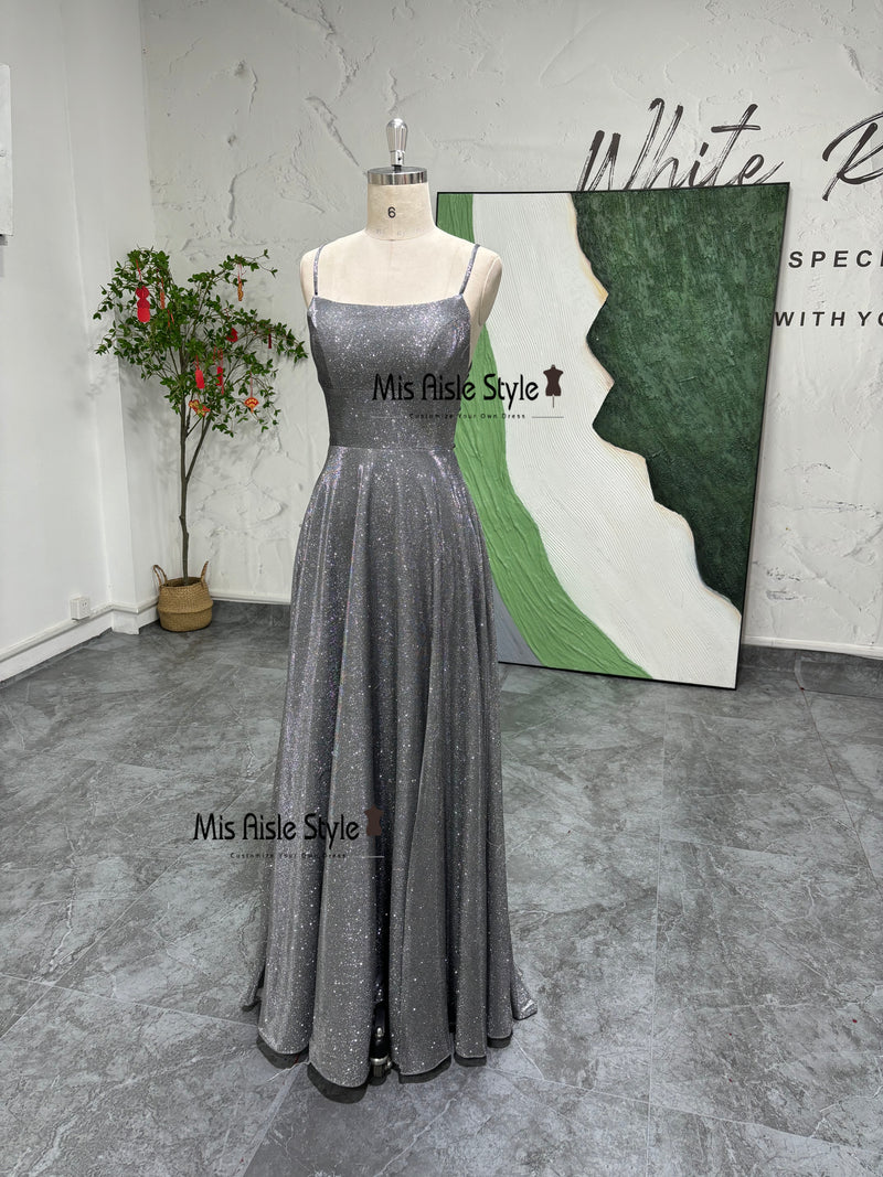 Square Neckline Sparkle Prom Dress