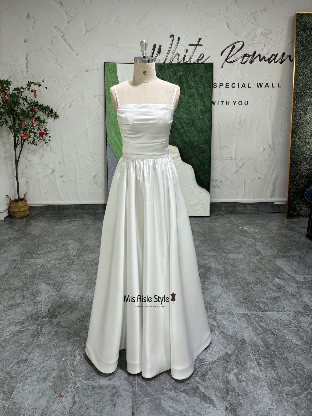 Simple Spaghetti Straps Satin Wedding Dress