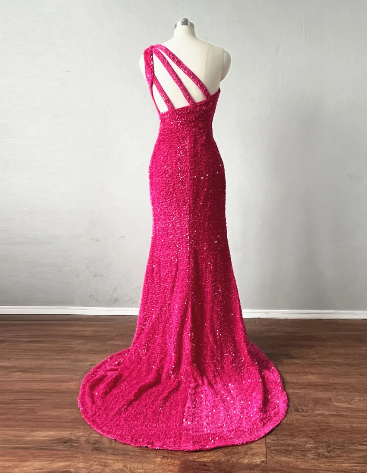 Slit Sparkle Dark Pink Prom Dress