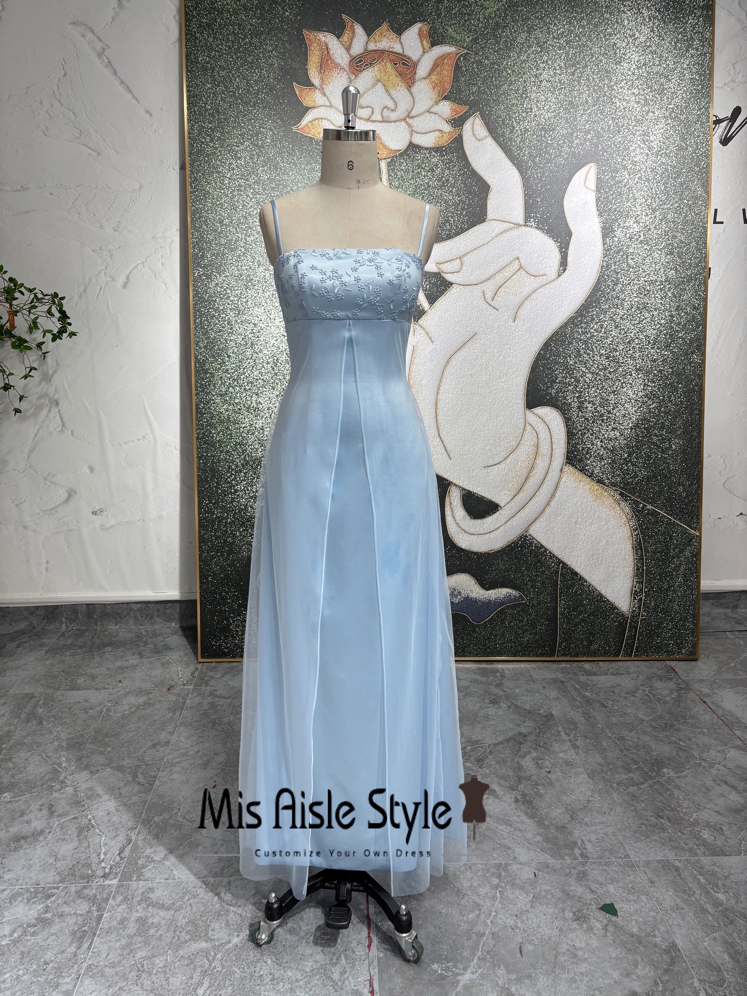 Spaghetti Straps Sky Blue Vintage Prom Dress – misaislestyle