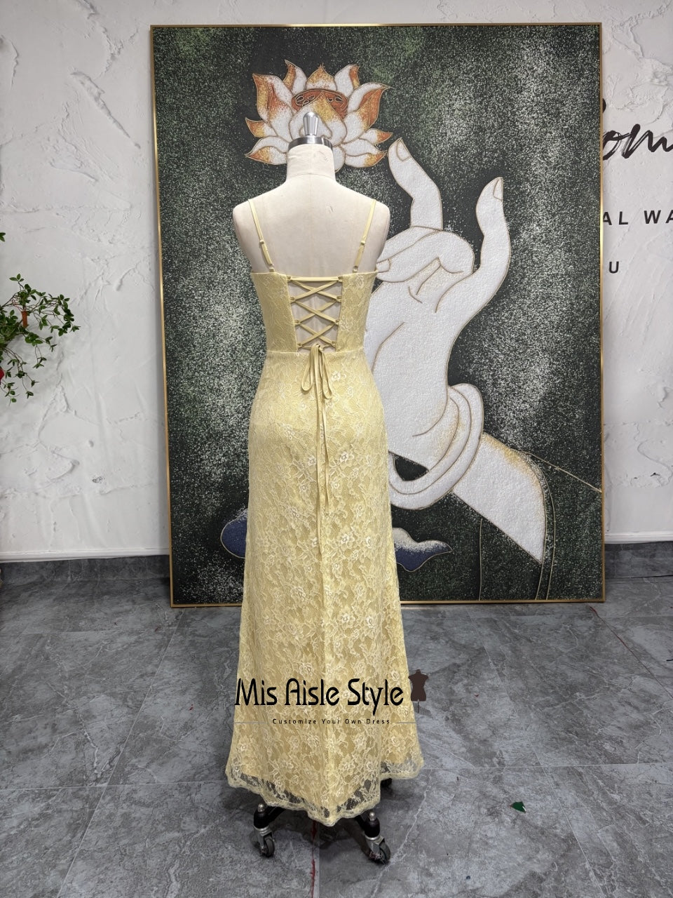 Spaghetti Straps Yellow Vintage Lace Prom Dress – misaislestyle