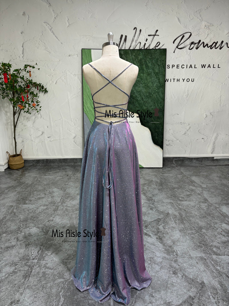 Criss Cross Back Sparkle Prom Dres