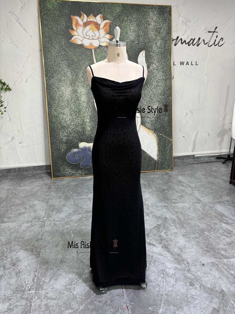 Spaghetti Straps Dot Black Prom Dress