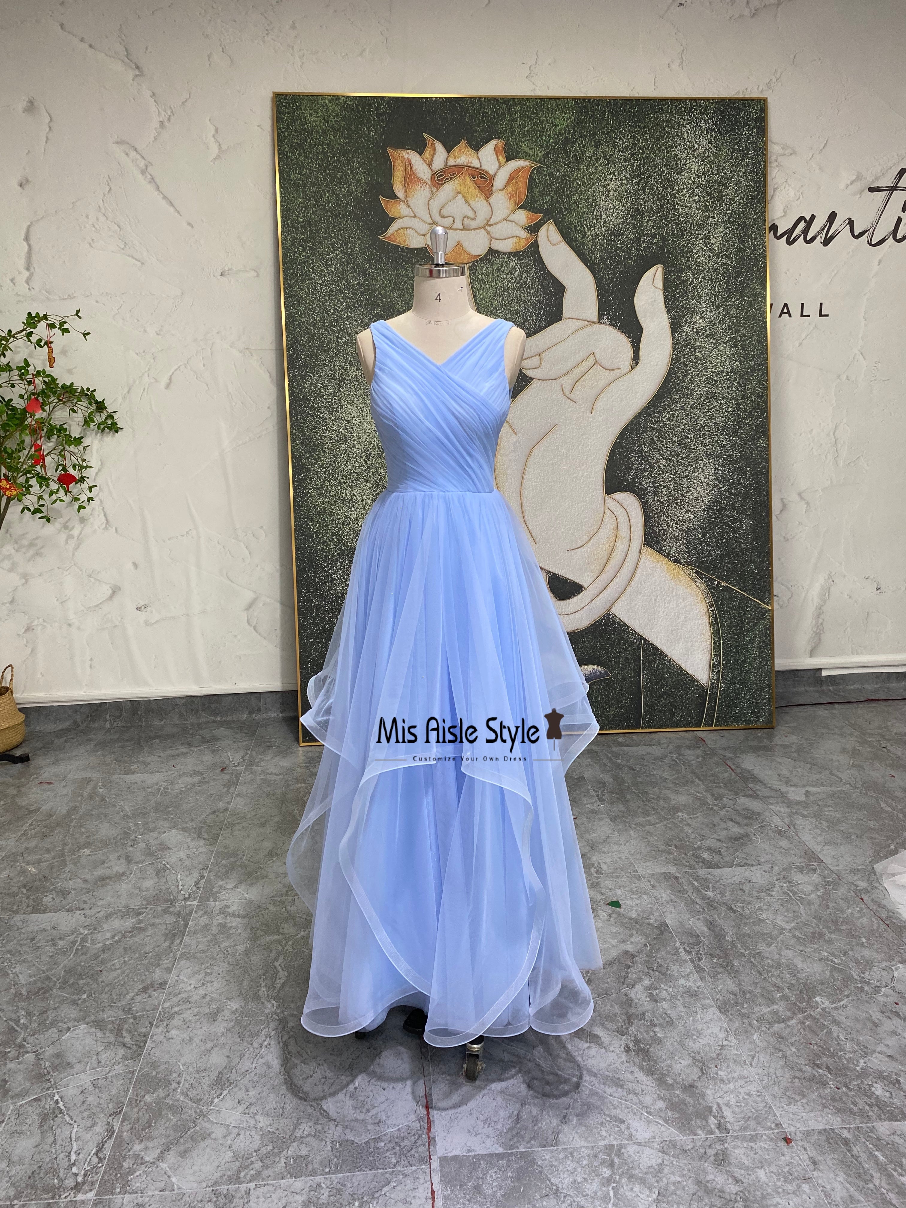 Tiered Skirt Sky Blue Tulle Prom Dress – misaislestyle