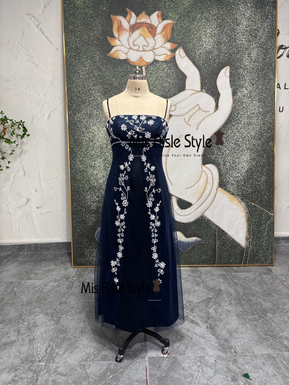 Vintage Beaded Navy Blue 90s Party Dress – misaislestyle