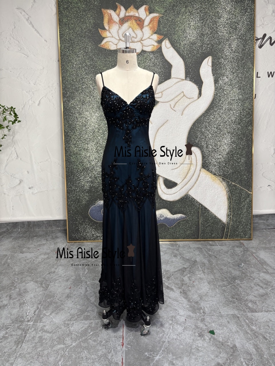 Vintage Sheath Black and Blue Beaded Party Dress misaislestyle Vintage Sheath Black and Blue Beaded Party Dress misaislestyle