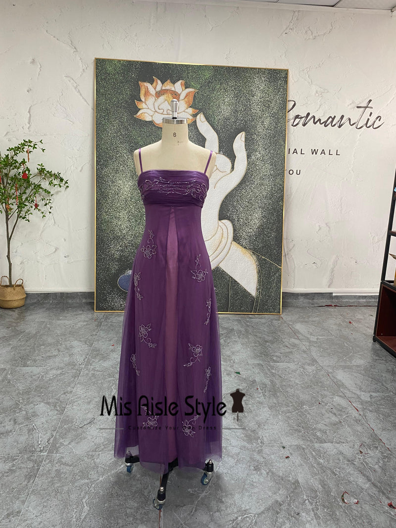 Vintage Beaded Purple Prom Dress – misaislestyle