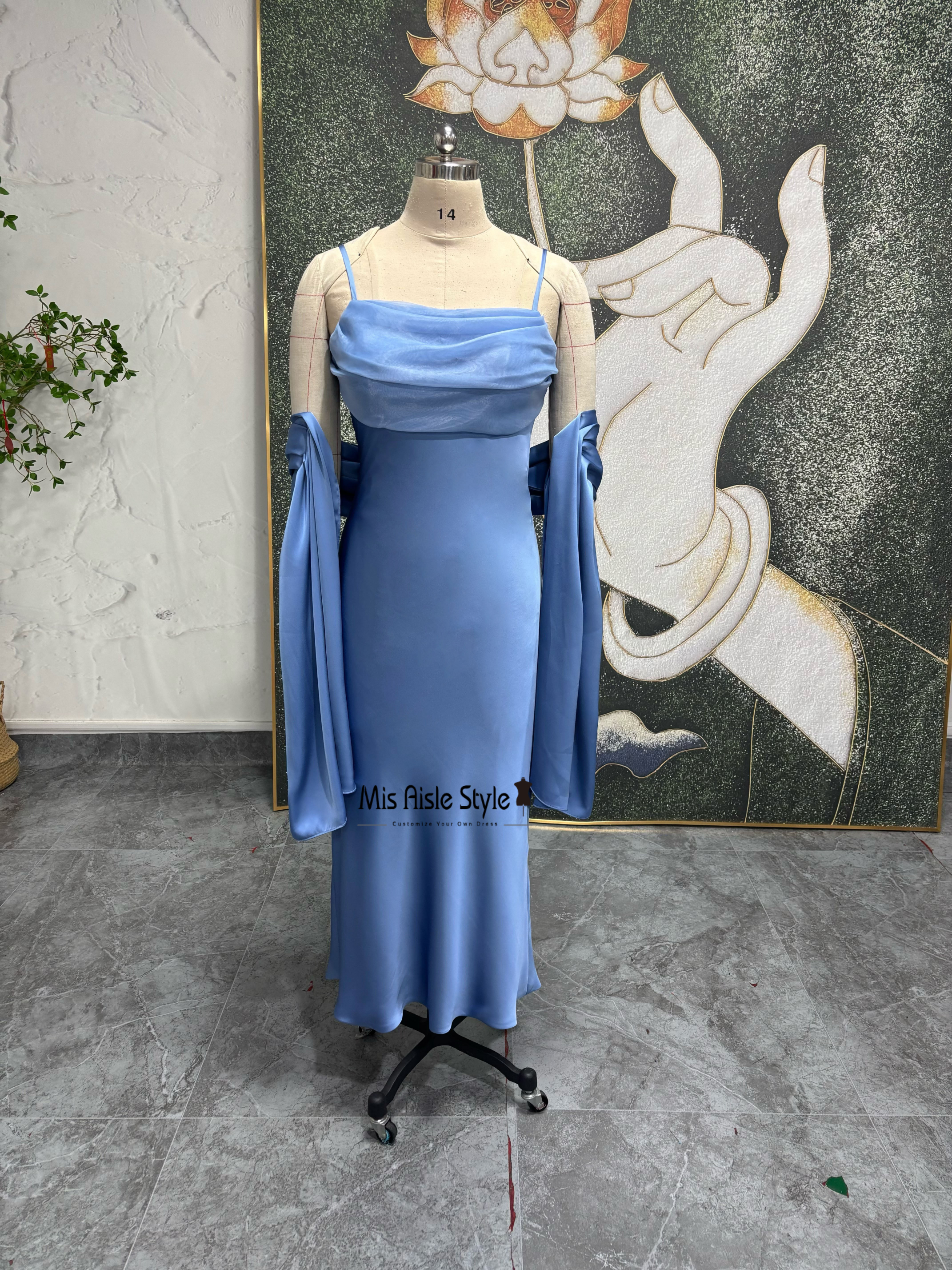 Vintage Blue Soft Satin Minimalist Prom Dress – misaislestyle
