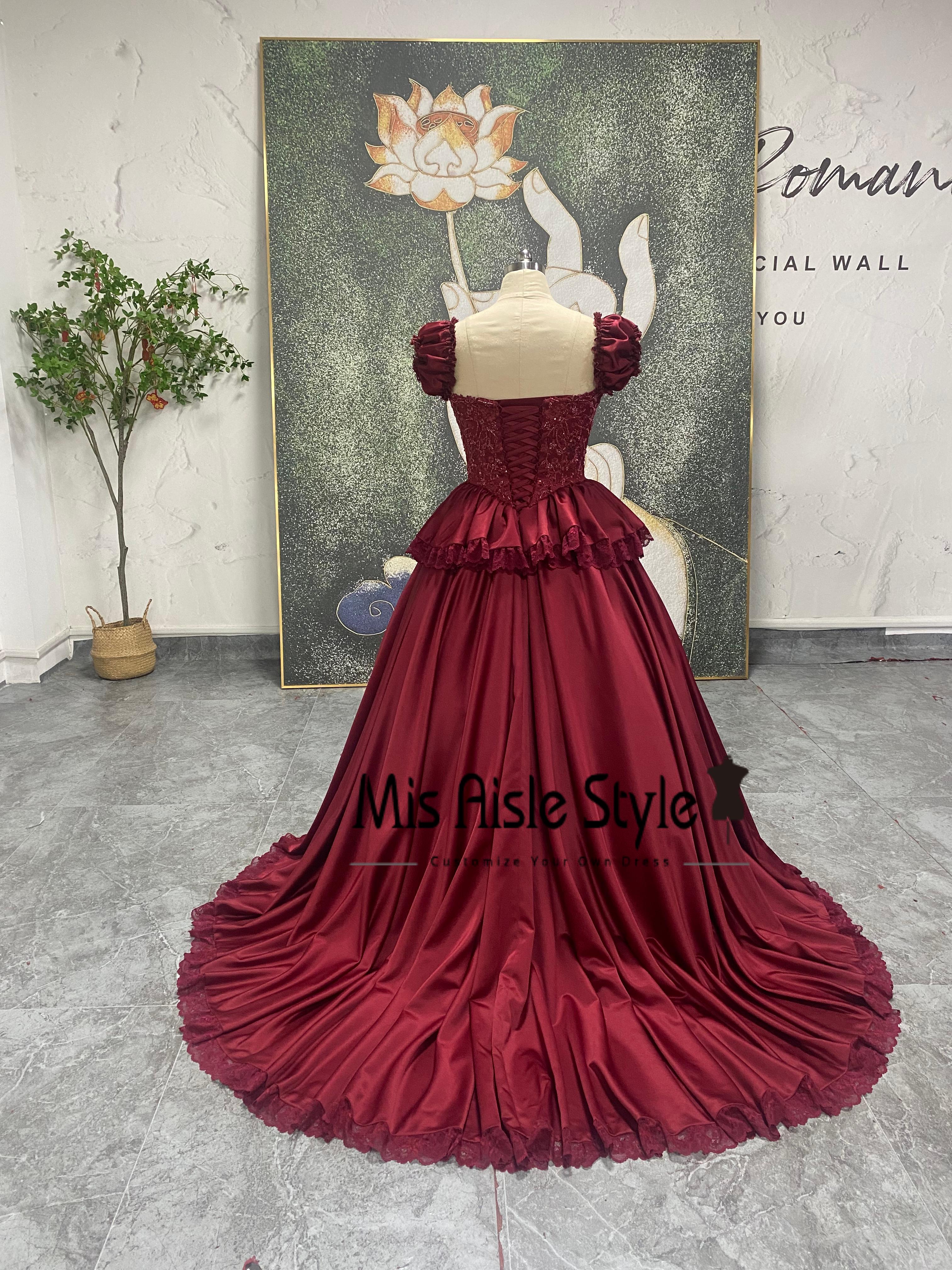 Vintage Ball Gown Burgundy Princess Prom Dress
