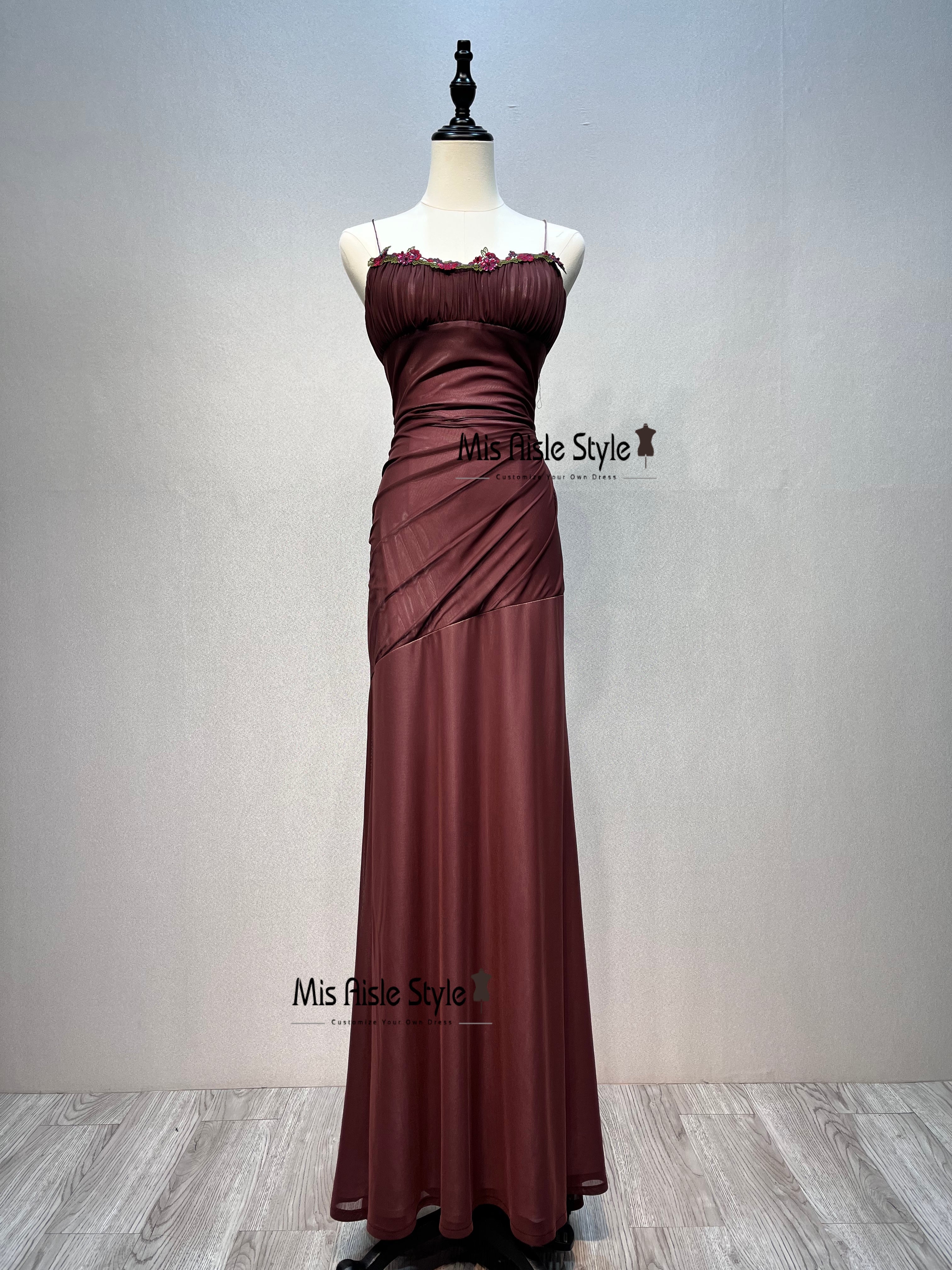vintage mesh prom dress Vintage Square Neckline Coffee Mesh Prom Dress – misaislestyle