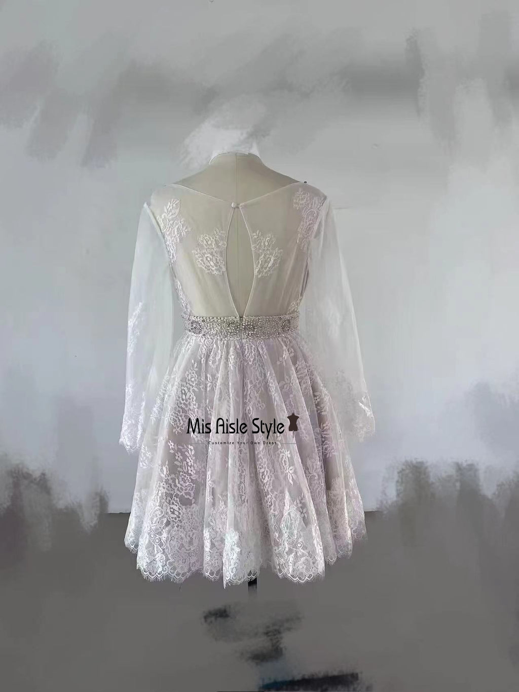 Short Pink Lace Bohemian Wedding Dress