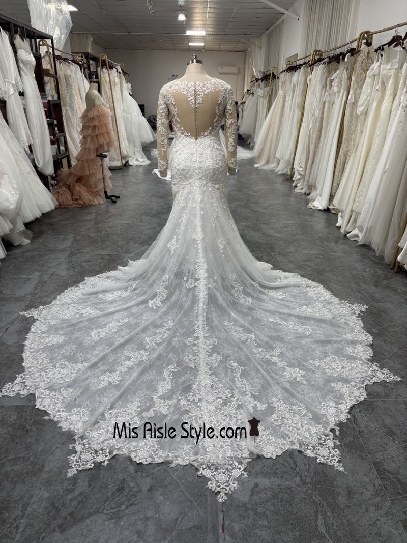 sheer lace long sleeve wedding dress 