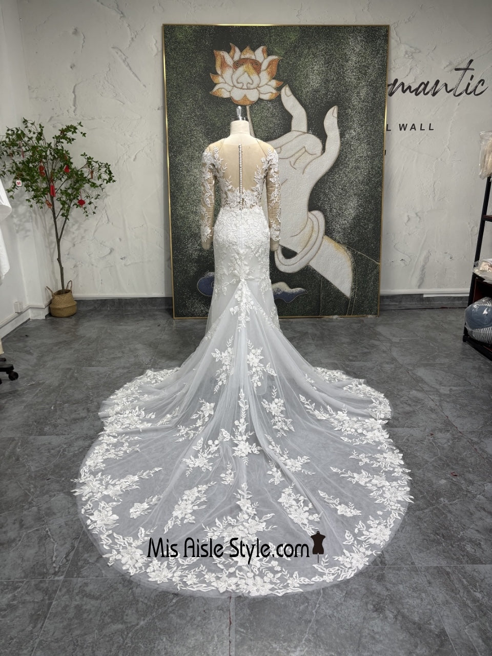 Fitted Long Sleeve Sheer Lace Wedding Dress misaislestyle Fitted Long Sleeve Sheer Lace Wedding Dress misaislestyle