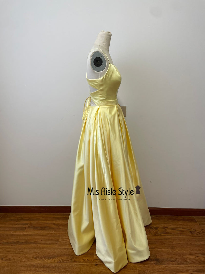 Vintage Square Neckline Yellow Prom Dress