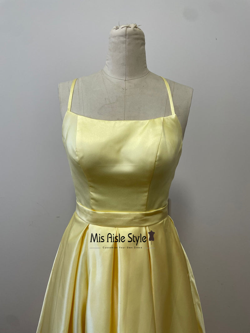 Vintage Square Neckline Yellow Prom Dress