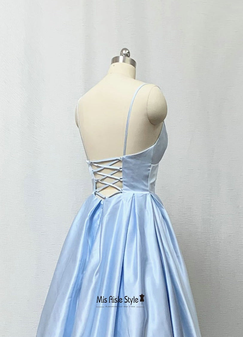 High Quality Soft Satin Light Blue Prom Dress misaislestyle High Quality Soft Satin Light Blue Prom Dress misaislestyle