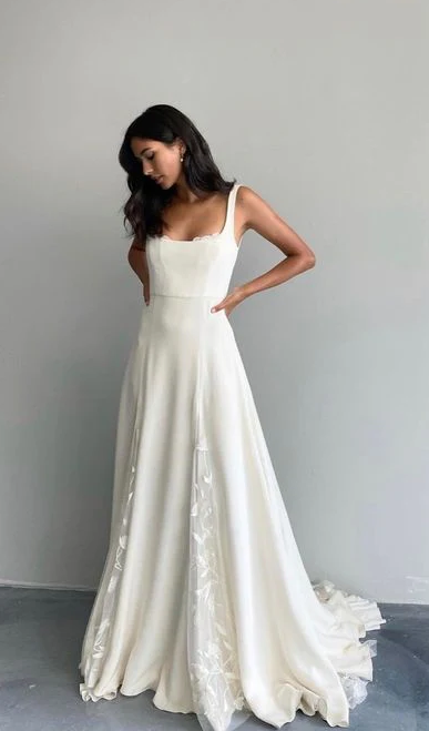 A line Square Neckline Wedding Dress – misaislestyle