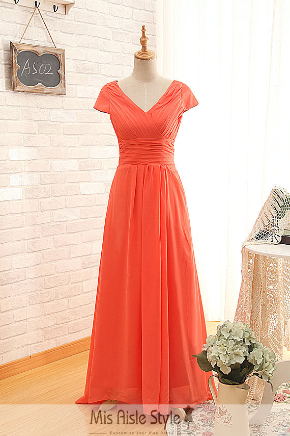 Short Sleeve Orange Formal Party Dress