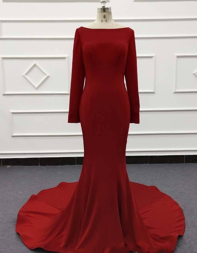 Mermaid Long Sleeve Red Evening Dress misaislestyle Mermaid Long Sleeve Red Evening Dress misaislestyle